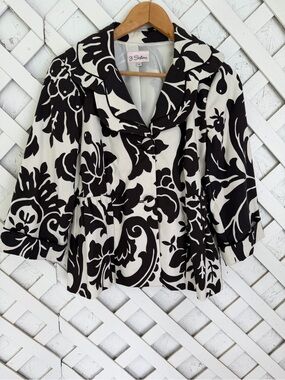 3 Sisters Brown and White Floral Peplum Jacket Medium
